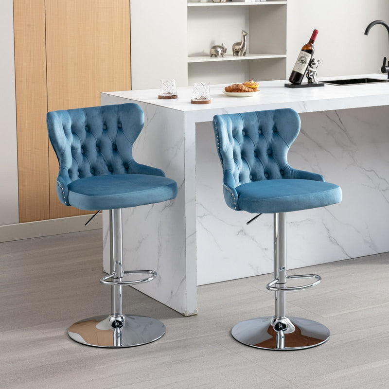 Swivel Barstools Adjusatble Seat Height From 25-33", Modern Upholstered Chrome Base Bar Stools With Backs Comfortable Tufted For Home Pub And Kitchen Island