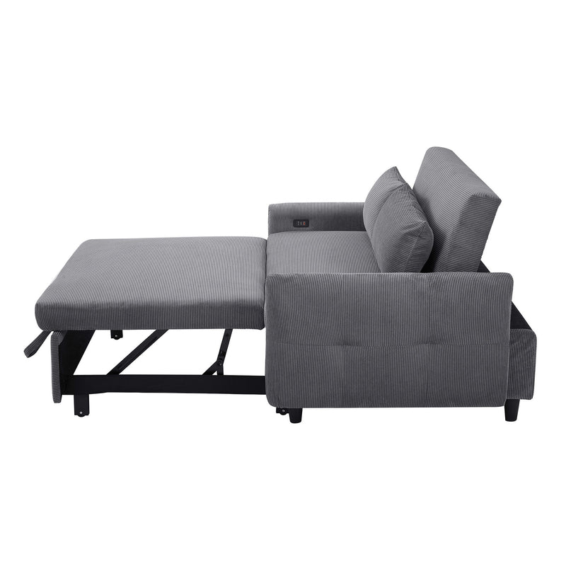 Pull-Out Sofa Bed Convertible Couch 2 Seat Loveseat Sofa Modern Sleeper Sofa With Two Throw Pillows And USB Ports For Living Room