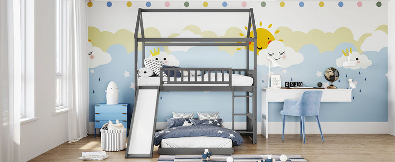 Kids Furniture - Bunk Bed With Slide, House Bed With Slide