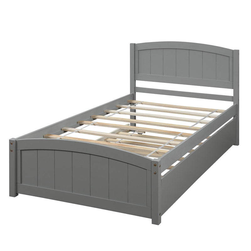 Twin Size, Platform Bed With Trundle - Gray