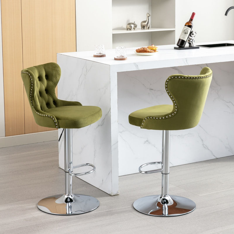 Swivel Barstools Adjusatble Seat Height From 25-33", Modern Upholstered Chrome Base Bar Stools With Backs Comfortable Tufted For Home Pub And Kitchen Island