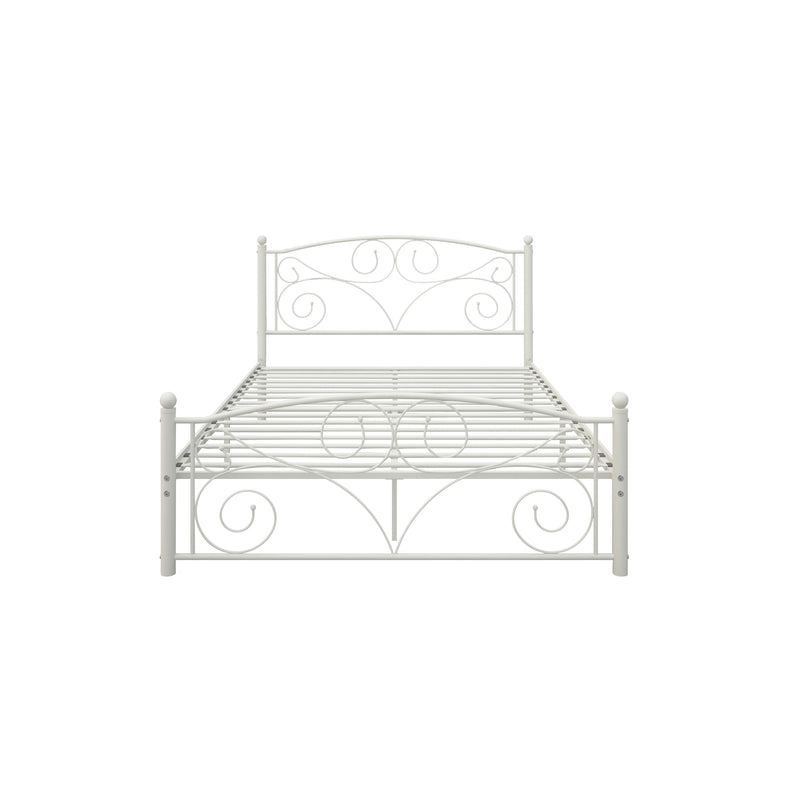 Full Unique Flower Sturdy System Metal Bed Frame With Headboard And Footboard - White