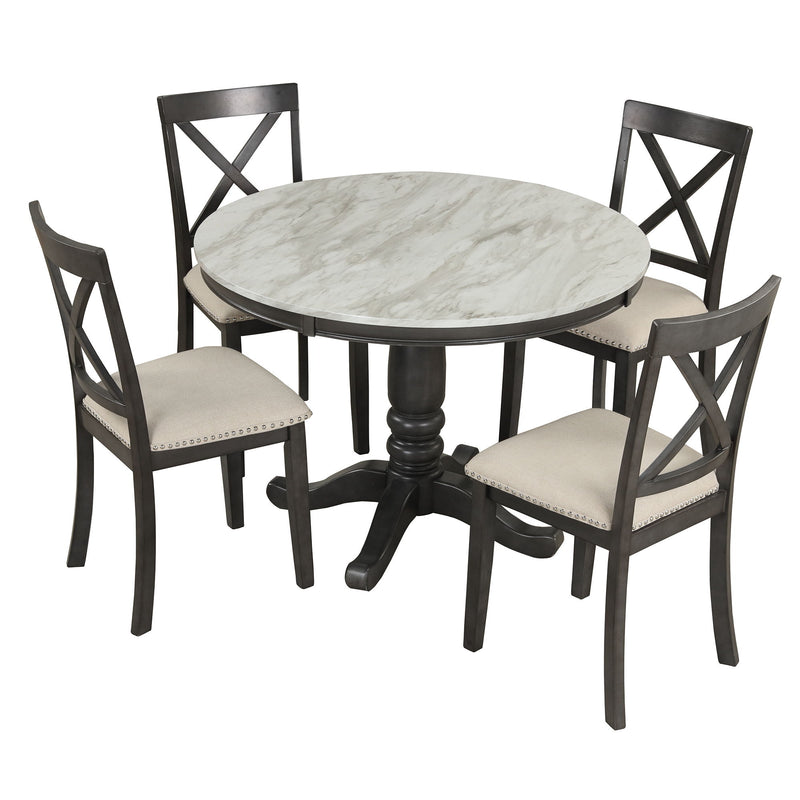 5 Pieces Dining Table And Chairs Set For 4 Persons, Kitchen Room Solid Wood Table With 4 Chairs