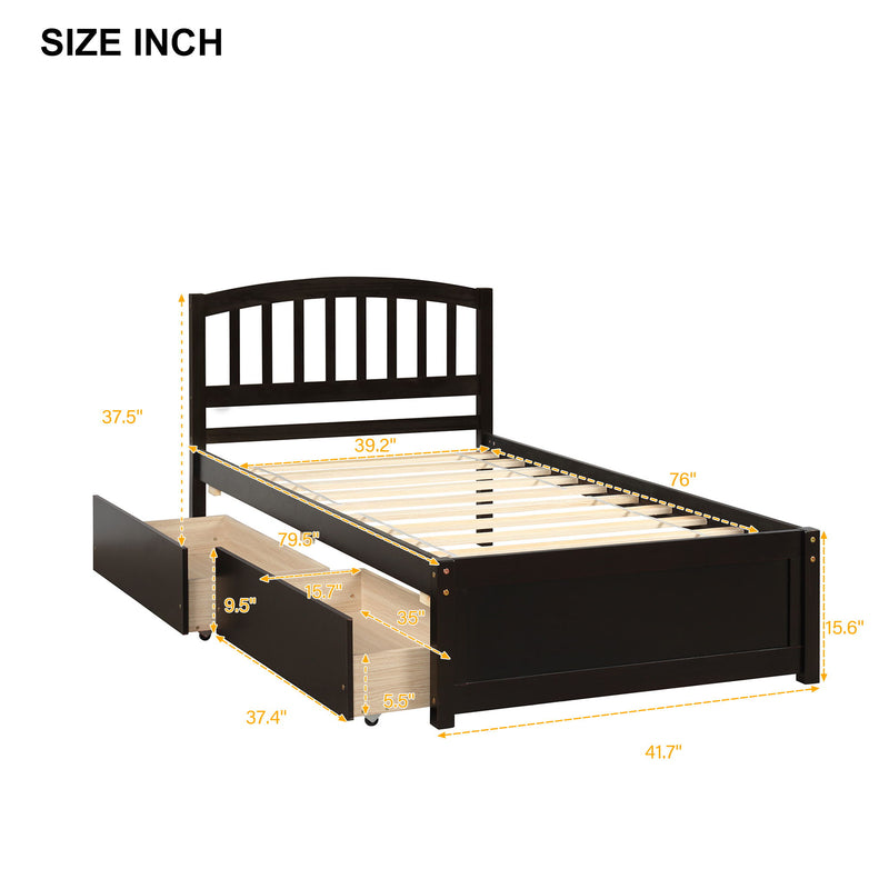 Platform Storage Bed Wood Bed Frame With Two Drawers And Headboard