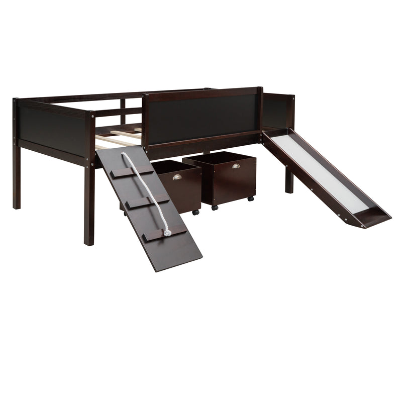 Twin size Loft Bed Wood Bed with Two Storage Boxes - Espresso ( old sku: LP000075AAP )