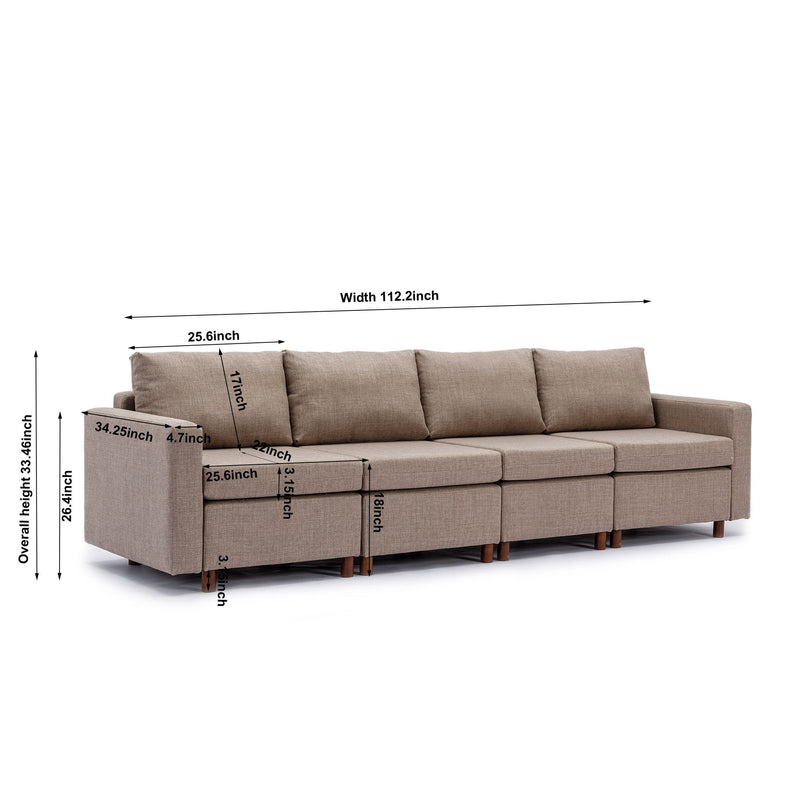 4 Seat Module Sectional Sofa Couch With 2 Ottoman For Living Room, Seat Cushion And Back Cushion Non-Removable And Non-Washable