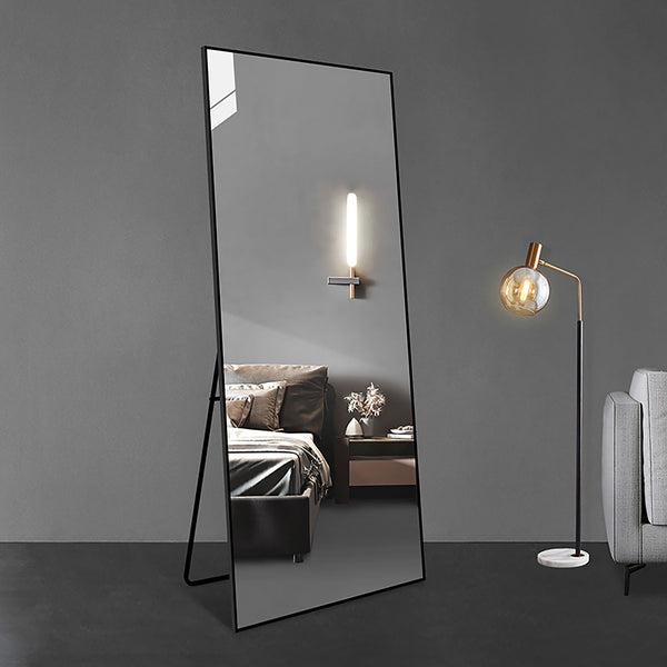 Floor Mirror Full Length Mirror Ultra Thin Aluminum Alloy Frame Modern Style Standing / Hanging Mirror Wall Mounted - Black