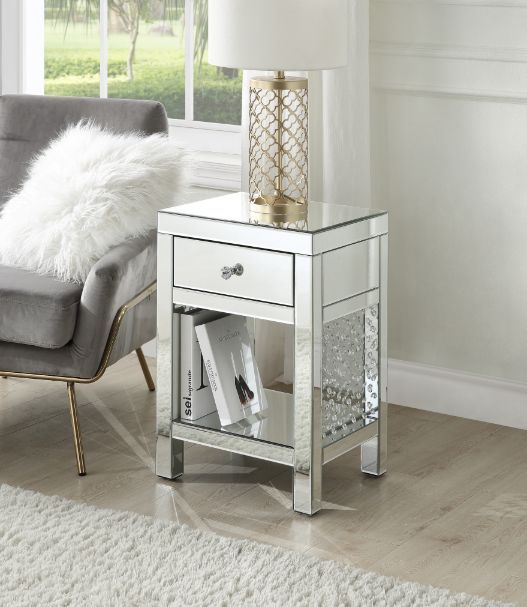 Nysa - Accent Table - Mirroed & Faux Cyrstals Inlay