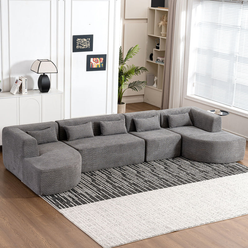 Upholstered Sofa Free Combined Sofa Couch With Two Chaise Lounge And Five Back Pillows For Living Room - Light Gray