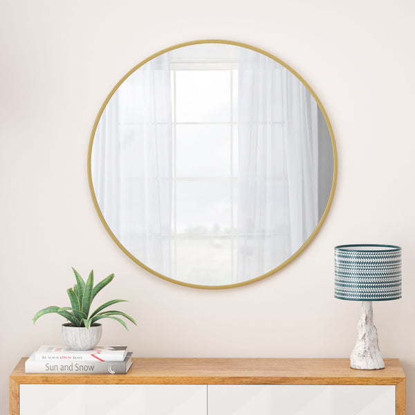 Wall Mirror Oversized Big Size Circular Mirror Metal Framed Mirror Round Vanity Mirror Dressing Mirror, For Bathroom, Living Room, Bedroom Wall Decor - Gold