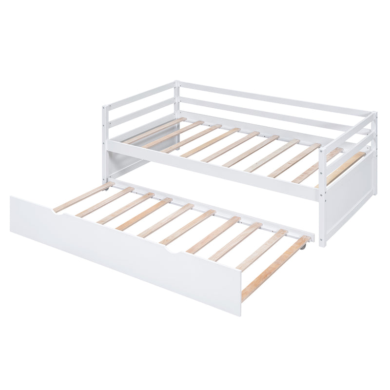 Twin Size Wood Daybed with Twin Size Trundle, White