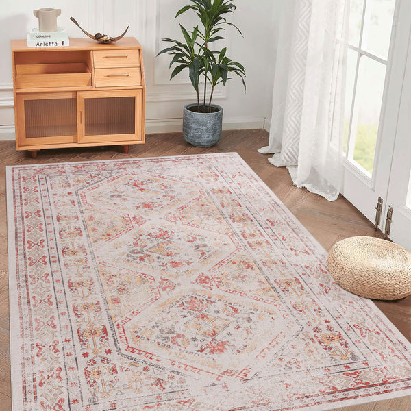 9' x 12' Large Area Rug, Washable Rug, Low-Pile, Non-Slip, Non-Shedding, Foldable, Kid & Pet Friendly Area Rugs For Living Room, Bedroom, Kitchen, Dining Room Rug - Beige Area Rug - Beige