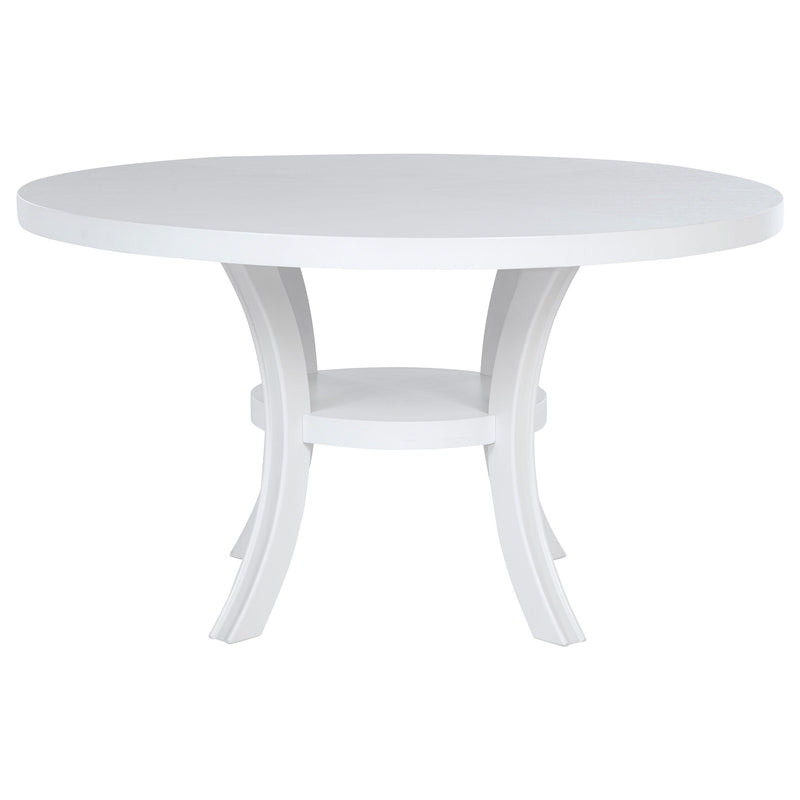 Judd - Round Dining Wood Table With Shelf - Pearl White