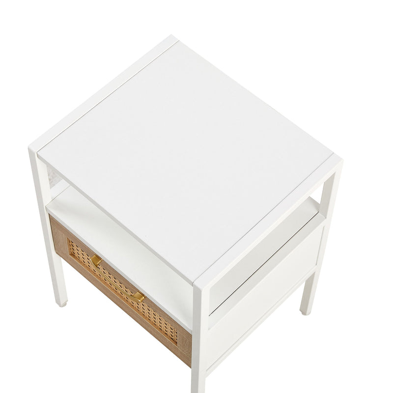 Rattan End Table With Drawer, Modern Nightstand, Metal Legs, Side Table For Living Room, Bedroom