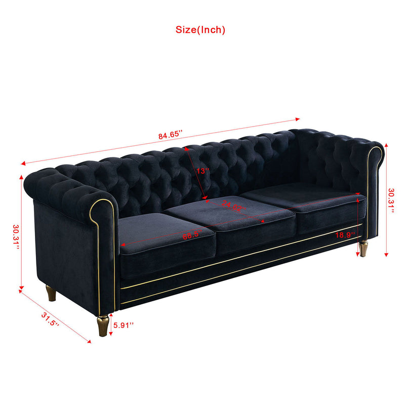 Chesterfield - Velvet Sofa 84.65" For Living Room