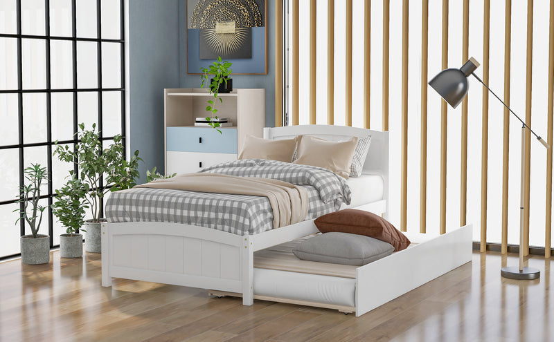 Twin size Platform Bed with Trundle, White