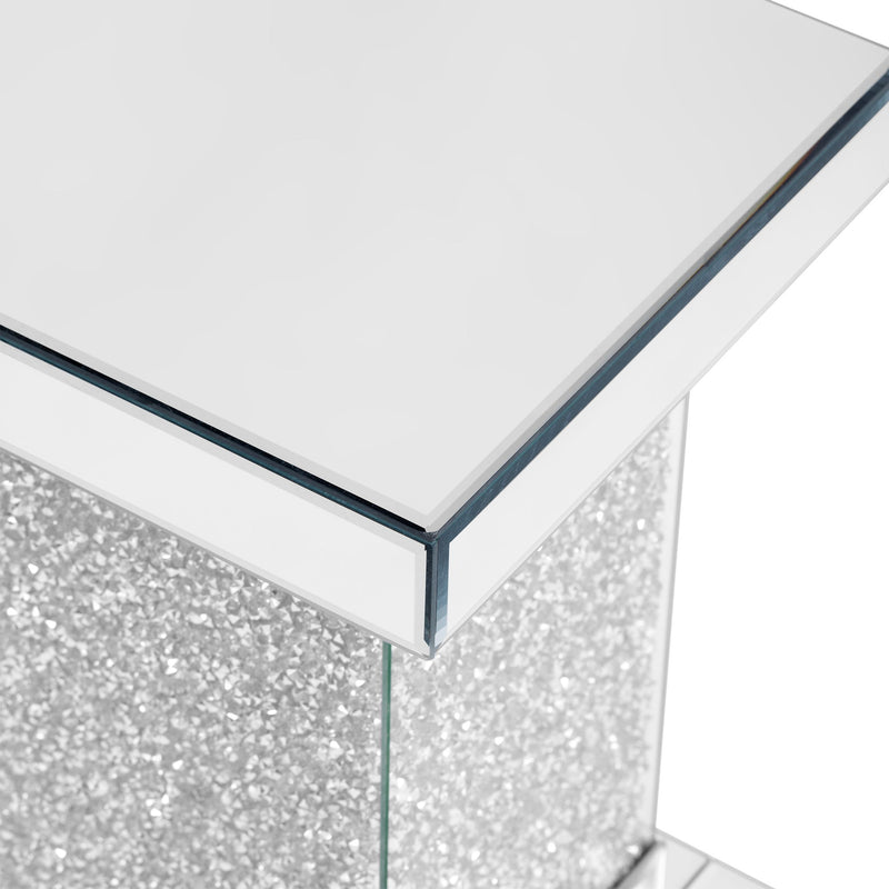 Square Mirrored End Table With Led Lights, Modern Side Table With Crystal Inlay For Living Room