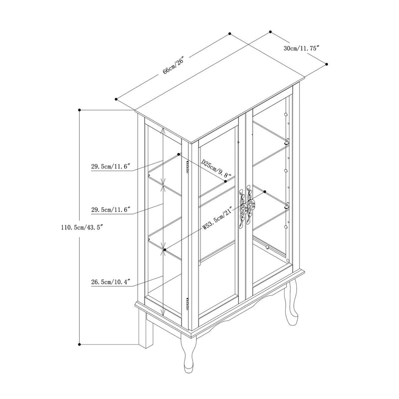 Curio Cabinet Lighted Curio Diapaly Cabinet With Adjustable Shelves And Mirrored Back Panel, Tempered Glass Doors (3 Tier), (E26 Light Bulb Not Included)