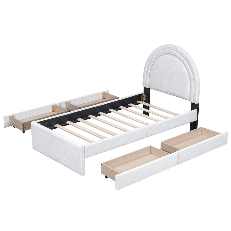 Teddy Upholstered Platform Bed With Four drawers, Twin, White