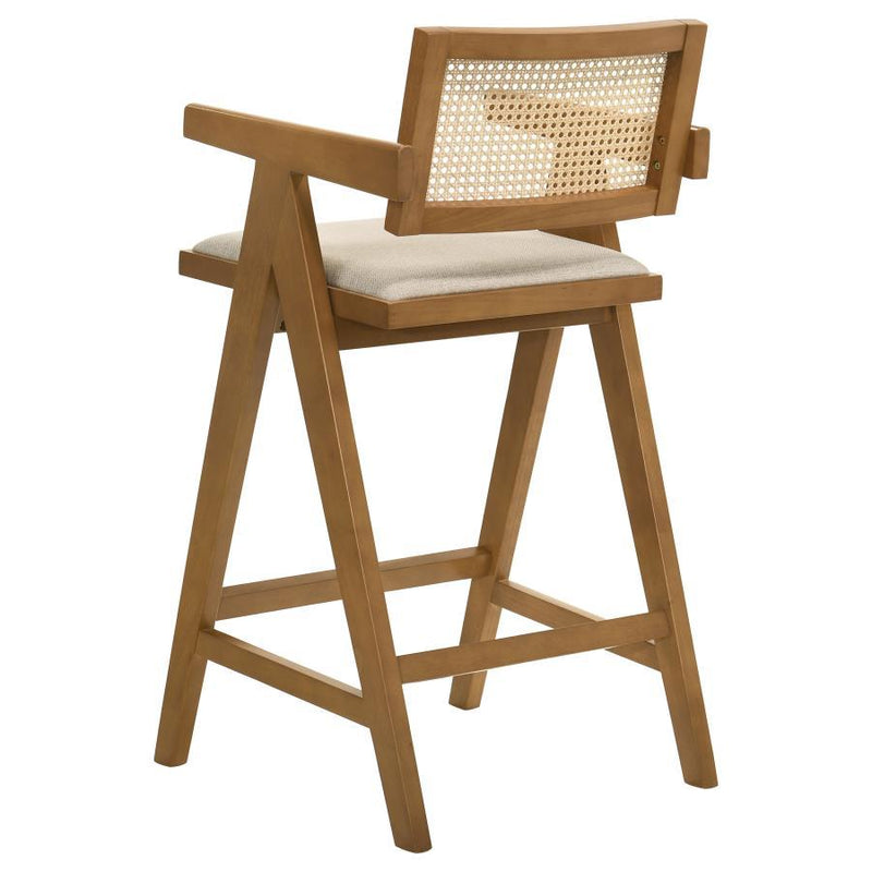 Kane - Solid Wood Bar Stool With Woven Rattan Back and Upholstered Sea (Set of 2) - Light Walnut And Sand