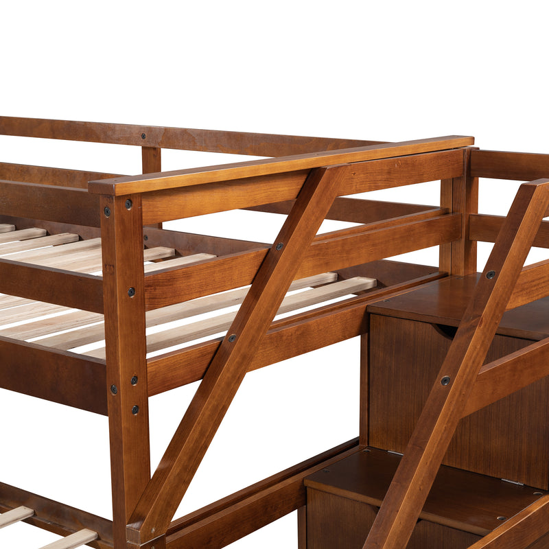 Twin-Over-Twin Bunk Bed with Twin Size Trundle and 3 Storage Stairs,Walnut (OLD SKU :LP000064AAD)