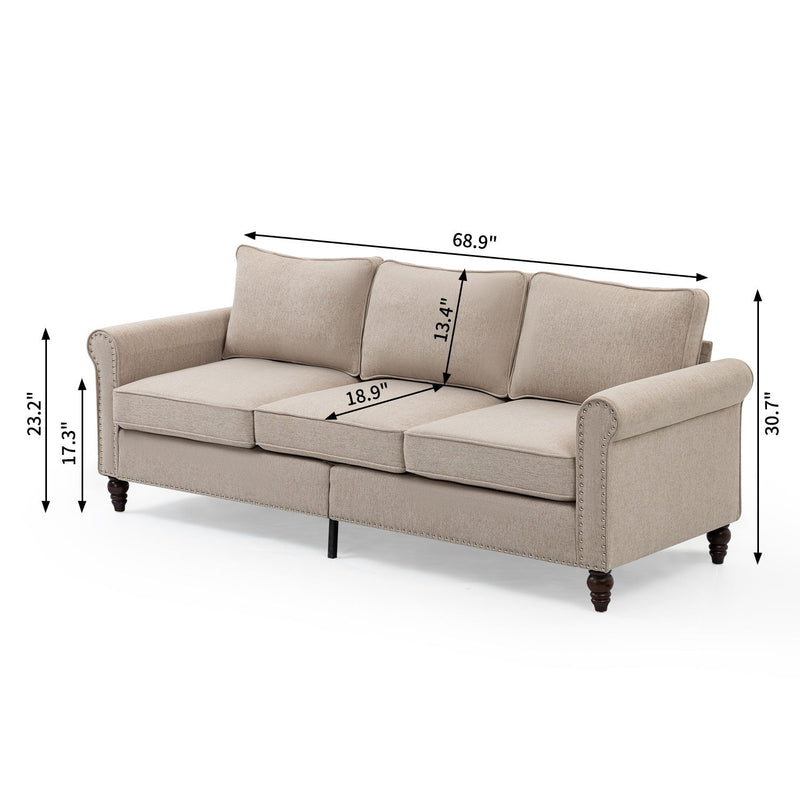 3 Seater Loveseat Sofa, Mid-Century Modern Couches For Living Room, Button Tufted Sofa - Light Beige