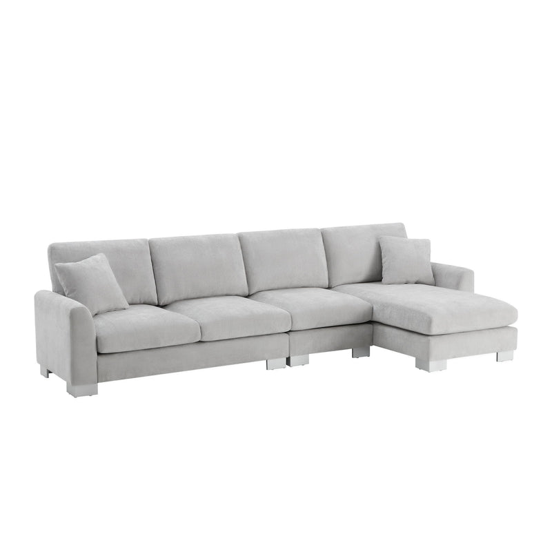 Modern Oversized Sectional Sofa, L-Shaped Luxury Couch Set With 2 Free Pillows, 5 Seat Chenille Indoor Furniture With Chaise For Living Room