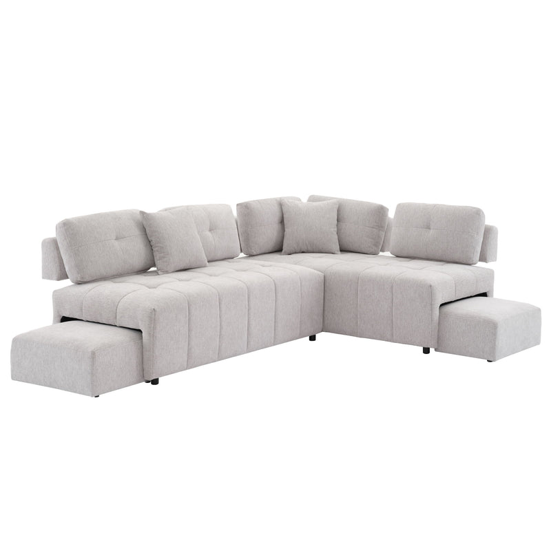 L-Shaped Sofa Sectional Sofa Couch With 2 Stools And 2 Lumbar Pillows For Living Room