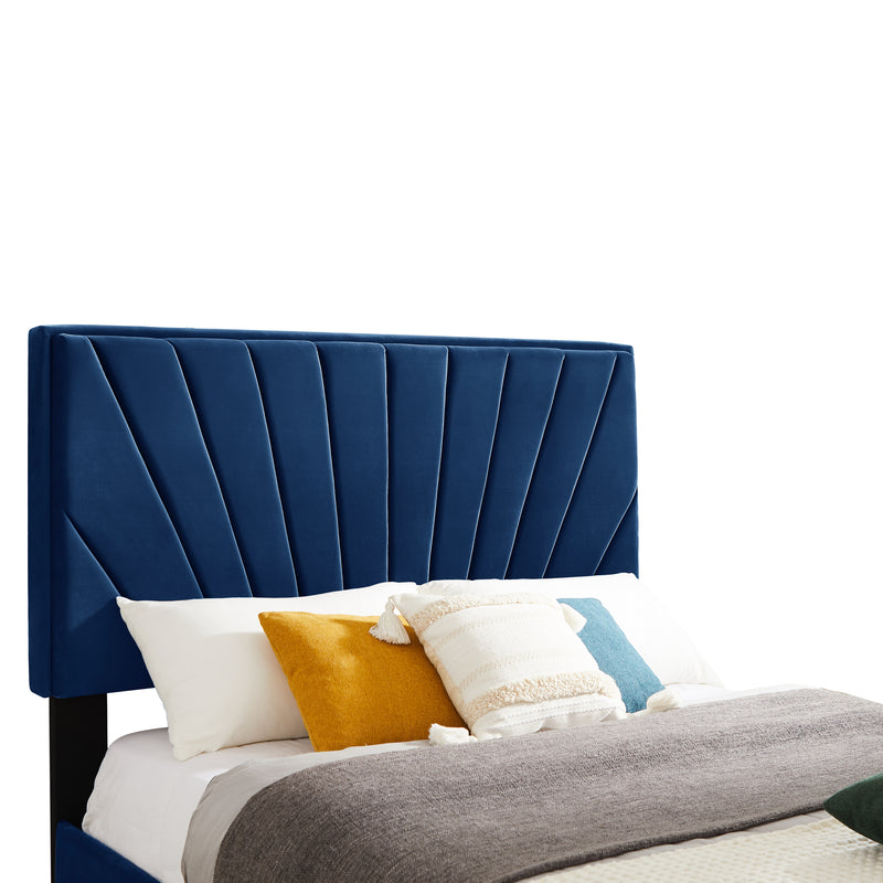 B108 Full bed with two nightstands, Beautiful line stripe cushion headboard , strong wooden slats + metal legs with Electroplate