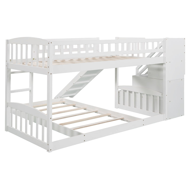 Twin Over Twin Stairway Bunk Bed With Two Drawers And Slide