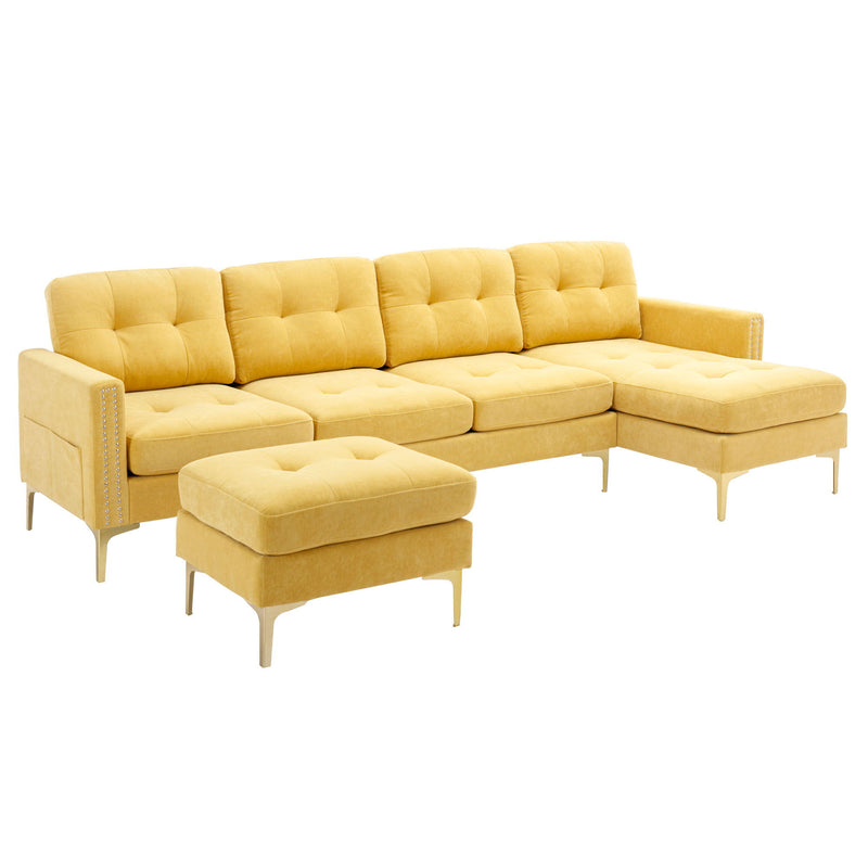 L-Shape Convertible Sectional Sofa Couch With Movable Ottoman For Living Room