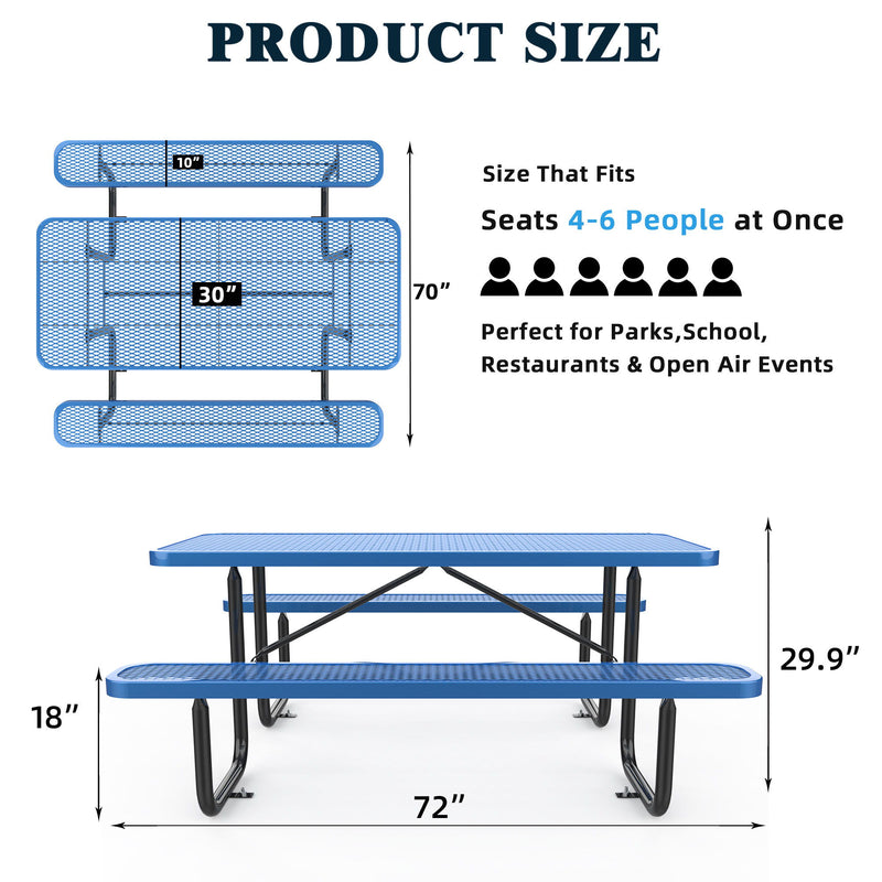 Expanded Rectangular Picnic Table - Blue - Metal