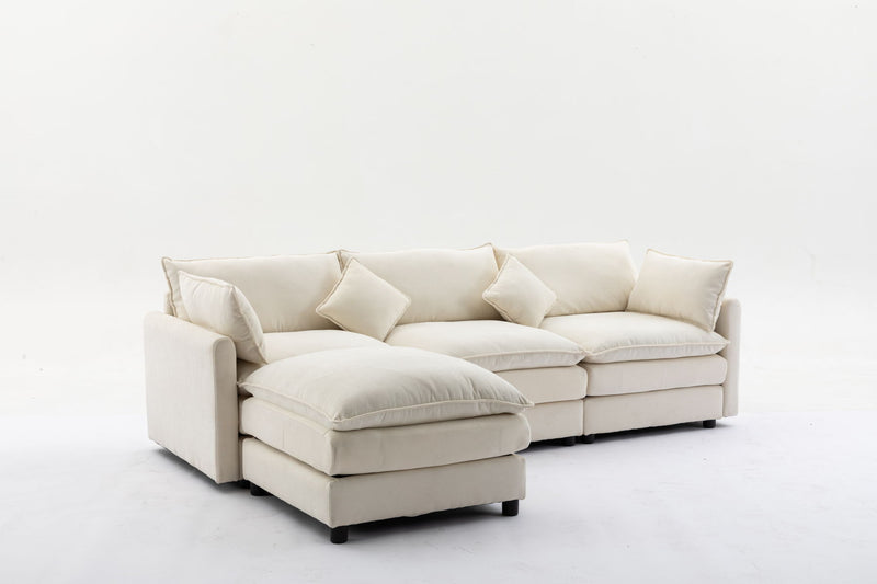 Modular Sectional Sofa, 3-Seater Sofa With Ottoman, Modern L-Shaped Sofa For Living Room Bedroom Apartment