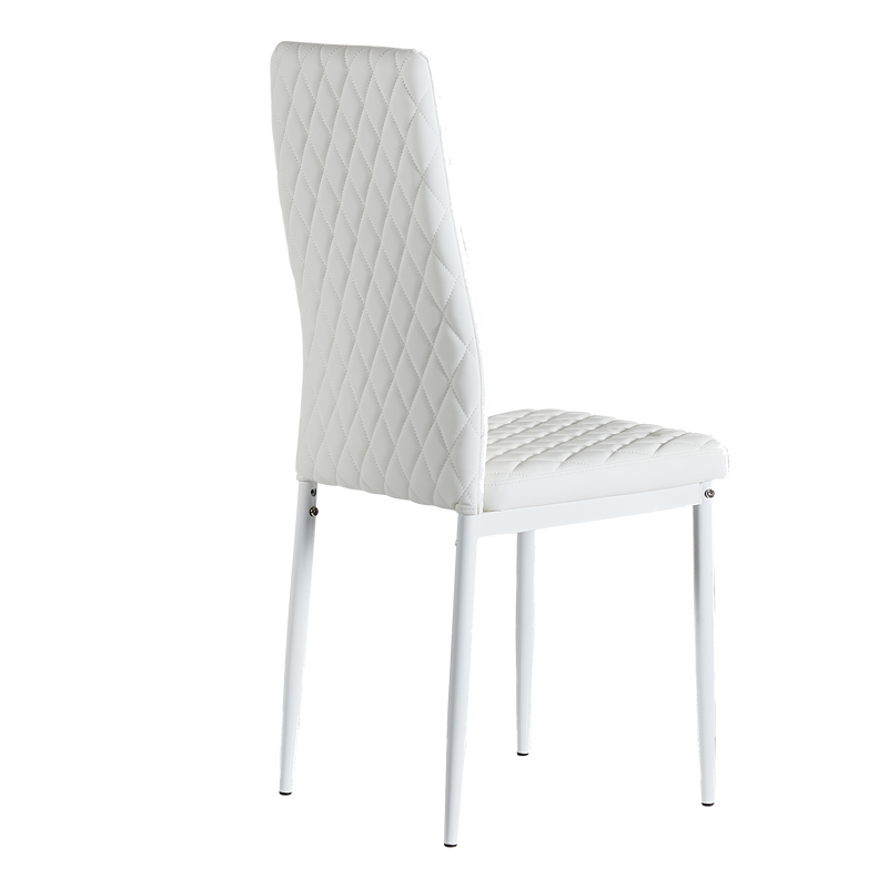 White modern minimalist dining chair fireproof leather sprayed metal pipe diamond grid pattern restaurant home conference chair set of 6