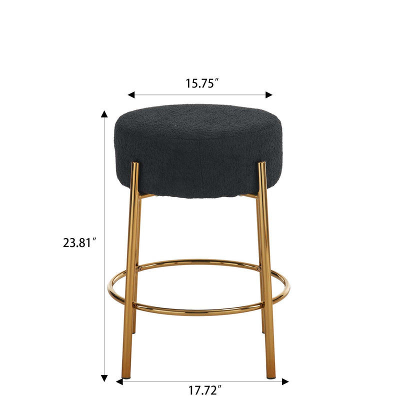 Round Bar Stools (Set of 2), Contemporary Upholstered Dining Stools For Kitchens, Coffee Shops And Bar Stores - Gold Legs