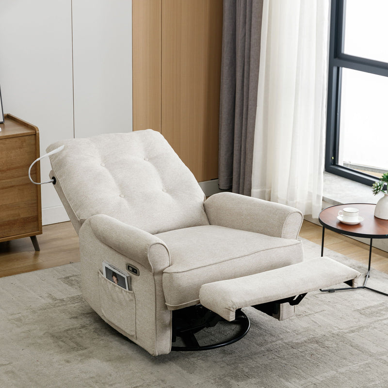 Reclining Chair 270 Degree Swivel Recliner Chairs With USB Port, Side Pocket And Touch Sensitive Lamp For Living Room, Bedroom - Cream