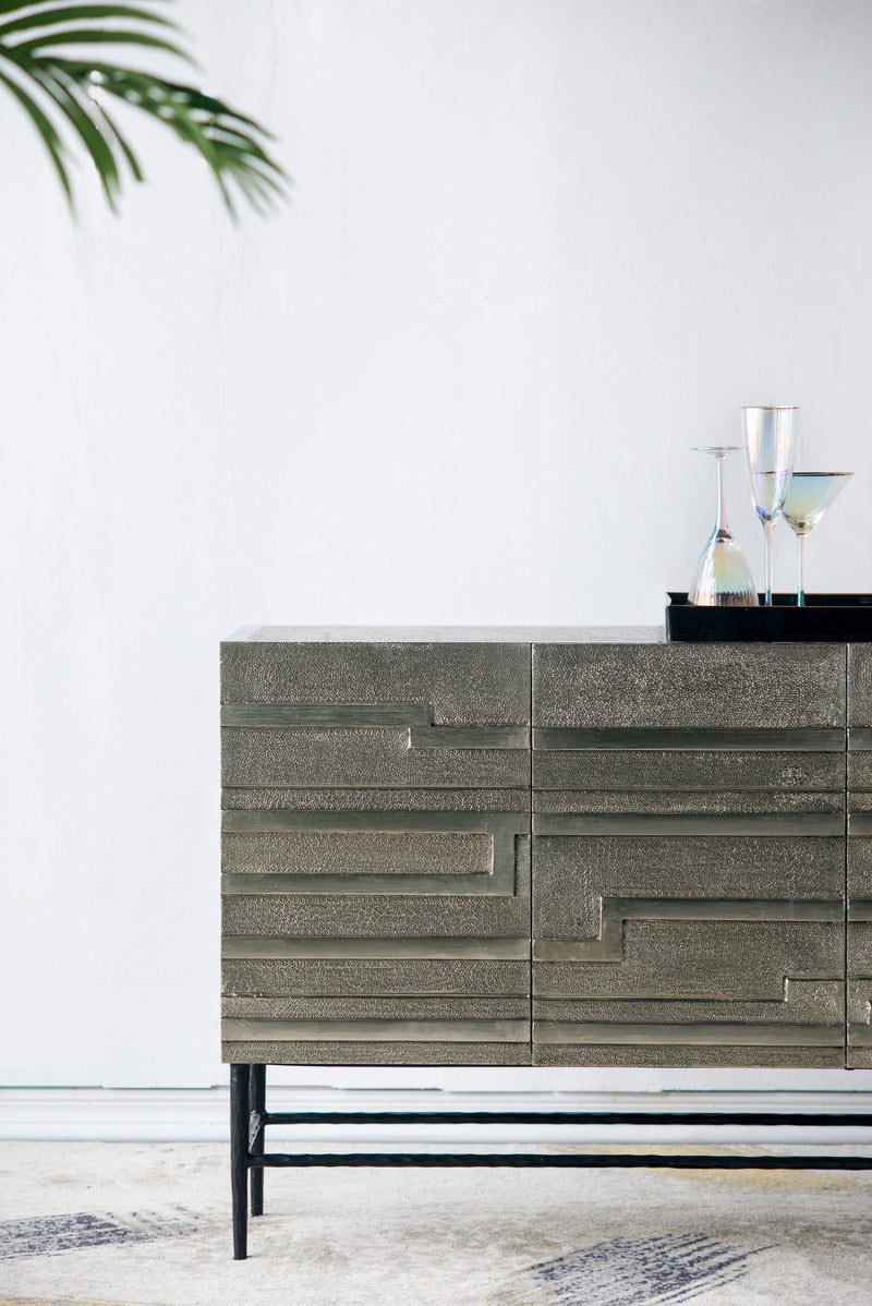 Linear 4 Door Credenza - Black / Silver