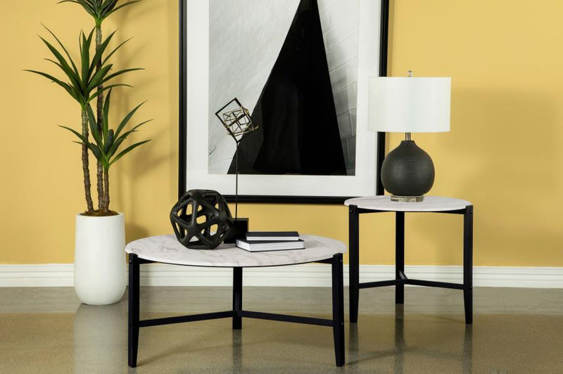 Tandi - Round End Table Faux Marble - White And Black