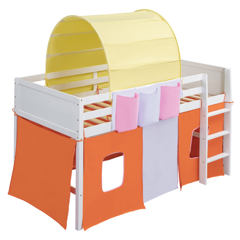 Twin Size Loft Bed with Tent and Tower  and  Three Pockets- Orange