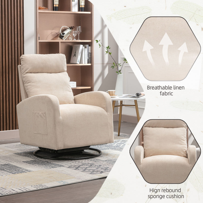 Upholstered Swivel Glider Rocking Chair For Nursery In Beige.Modern Style One Left Bag - Beige