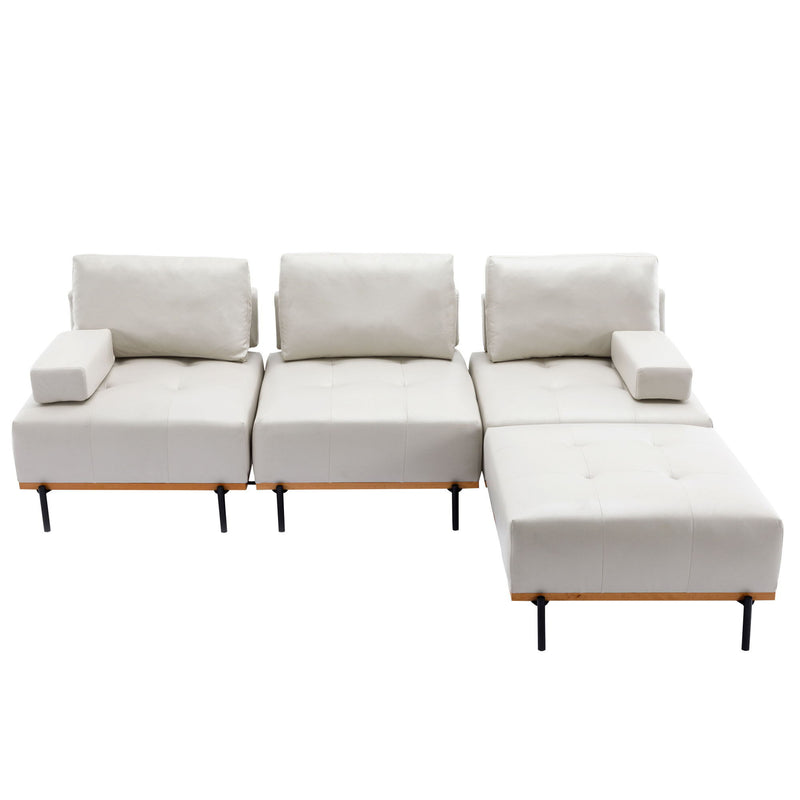 L-Shape Sectional Sofa 3 Seater Couches With A Removable Ottoman, Comfortable For Living Room