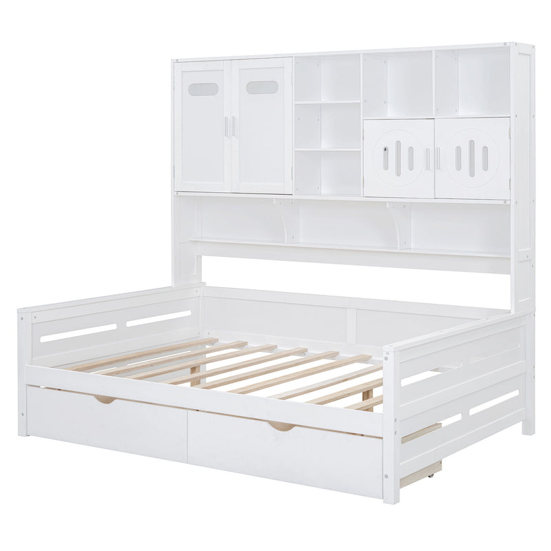 Wooden Daybed With 2 Drawers, And All-In-One Cabinet And Shelf