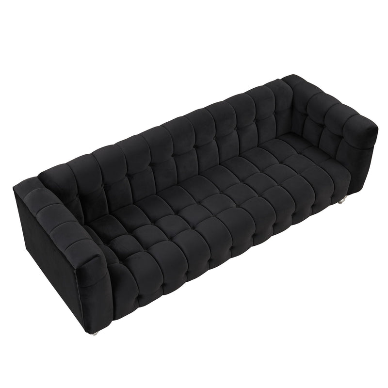 Modern Sofa Dutch Fluff Upholstered Sofa With Solid Wood Legs, Buttoned Tufted Backrest