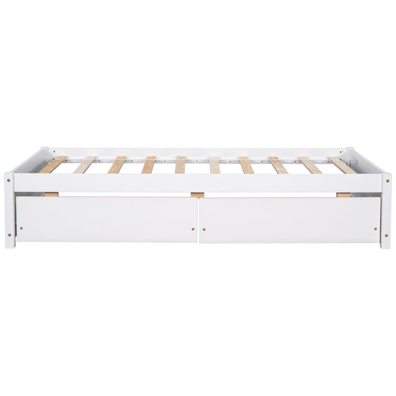 Twin Bed with 2 Drawers, Solid Wood, No Box Spring Needed ,White(New SKU:W504P149042)