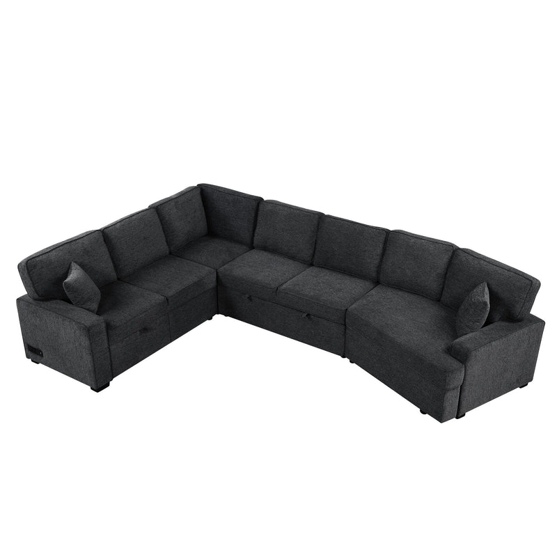 L-Shaped Sofa Sectional Sofa Couch Pull-Out Sofa Bed With Charging Devices And Cup Holders For Living Room