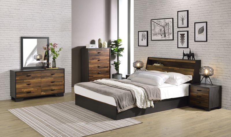 Eos - Queen Bed - Walnut & Black Finish