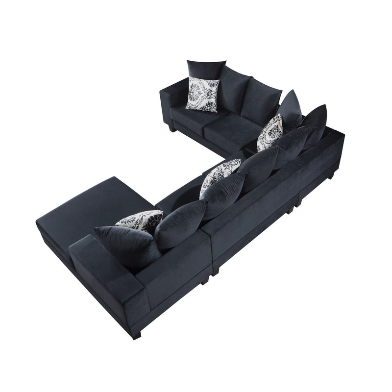 Modern U Shape Sectional Sofa, Velvet Corner Couch With Lots Of Pillows Included, Elegant And Functional Indoor Furniture For Living Room, Apartment, Office - Black