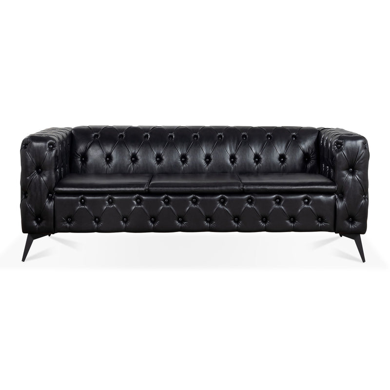 Square Arm Removable Cushion 3 Seater Sofa - Black