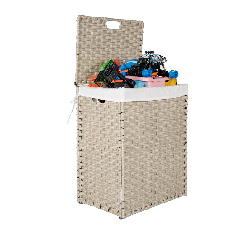 Laundry Hamper With Lid PE Rattan Powder Coating Frame Clothes Hampers With 2 Removable Bags