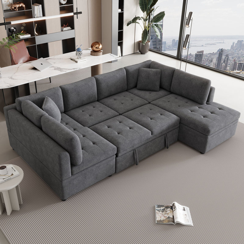 Oversized Sectional Sofa U-Shaped Sofa Couch Pull-Out Sofa Bed With Two Throw Pillows For Living Room